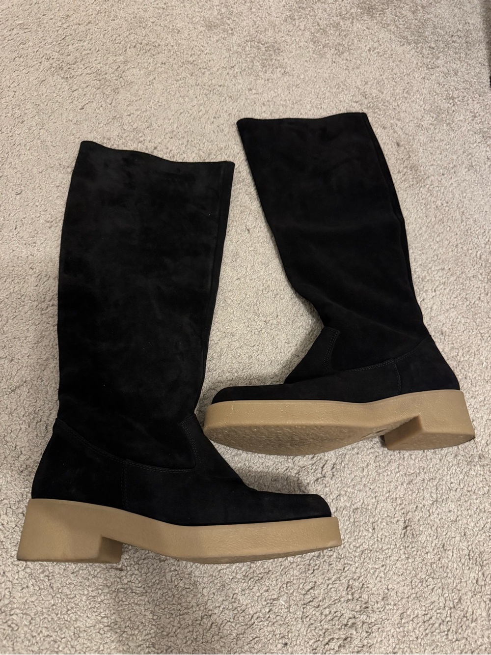FREE  PEOPLE Phoenix Tall Slouch Suede Boots Black, Size 7.5/37 1/2